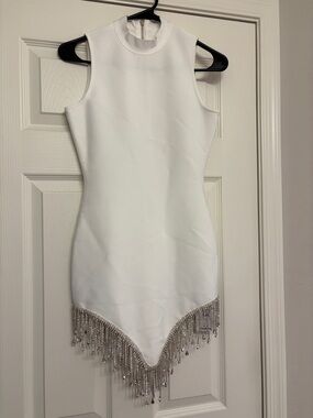 SHEIN Unity Rhinestone Fringe Hem Mock Neck Mini Dress NWT Small